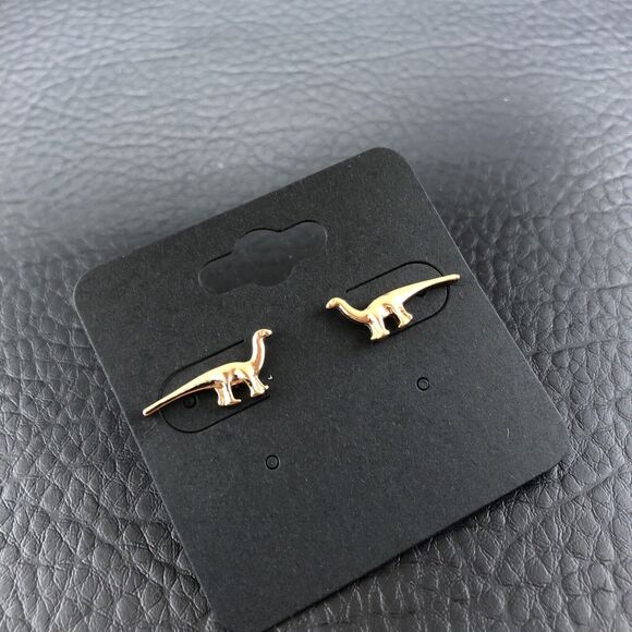 Dinosaur Earrings Gold Tone Studs - Picture 2 of 5